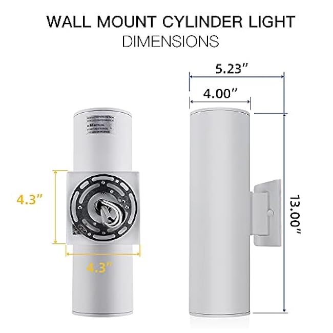 Outdoor Wall Light,Patio Light with Matte White and Tempered Glass Cover, Aluminum Waterproof Wall Mount Cylinder,Up Down Light Fixture for Porch, Backyard,No Bulbs