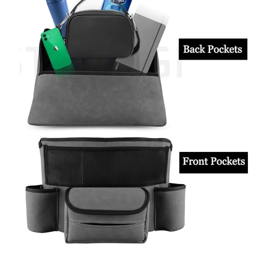 OtpOutopa Car Organizer, Leather Large Capacity Car Purse Holder Between Seats, Seat Back Net Bag Double-sided Tissue Storage Handbag Holder Car Divider (Black) by OtpOutopa - Used condition - Image 5