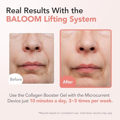 BALOOM Microcurrent Facial Device + Collagen Booster Gel Set - Face Massager for Skin Tightening & Firming, Conductive Hydrating Gel for Enhanced Skincare Results (3.38 Fl Oz)