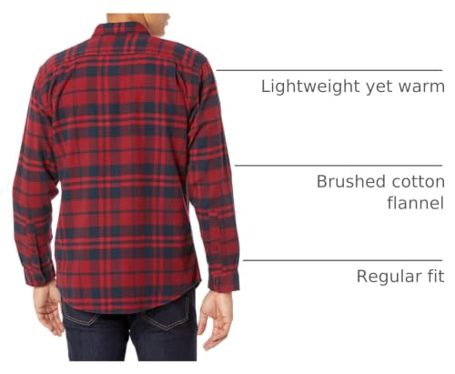 Image of Amazon Essentials Men's Regular Fit Long-Sleeve Flannel Shirt, Soft Brushed Cotton, Lightweight yet Warm
