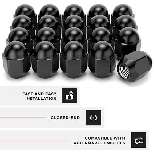 Image of White Knight M12x1.25 Lug Nuts for Select Nissan Frontier, Rogue, Cube, Juke, Leaf, Murano, Quest, Versa and Many More.. Factory Style (Black Chrome) Dome Top Acorn - WN11406BK-20AM (20 Pack)