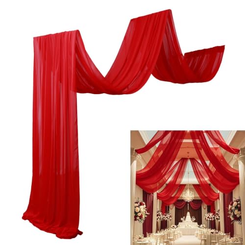 DUOBAO Red Ceiling Drapes 20ft, 6 Panels Sheer Backdrop Curtains