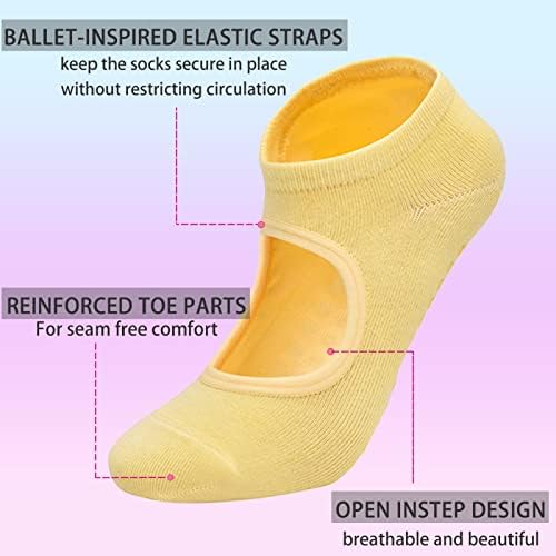 Panegy 5 Pairs Yoga Socks for Women Non Slip Socks with Grips for Pilates Ballet Barre