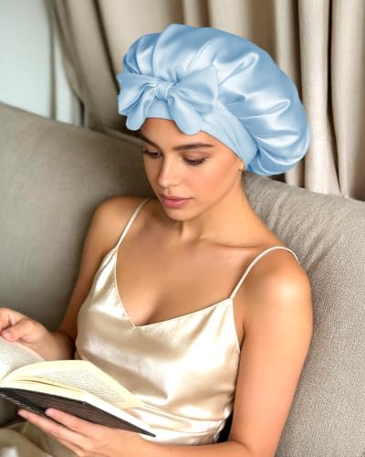 Image of BONNET QUEEN Silk Bonnet for Sleeping Women, Double layer Satin Hair Bonnet for Curly Hair, Satin Hair Cap for Sleeping