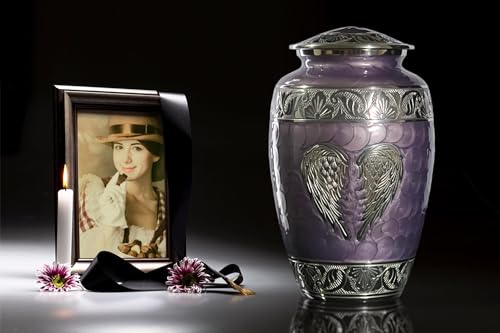 Image of Purple Urn for Human Ashes Adult Female and Male - Elegant Large Cremation Urns with Angel Wings, Decorative Funeral Memorial Burial Urn