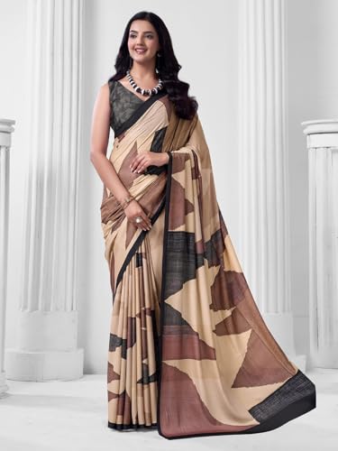 Image of SIRIL Women's Printed Crepe Silk Saree with Unstitched Blouse Piece