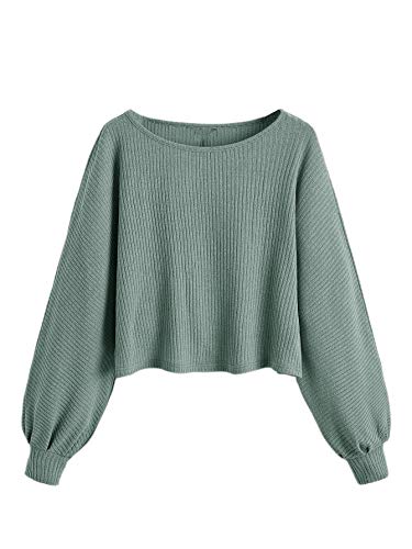 Image of SweatyRocks Women's Crewneck Long Sleeve Knit Crop Top Cropped Sweaters | Casual Raglan Sleeve Loose Lightweight Crop Sweater, Basic Classic, Fall Fashion Winter Clothes