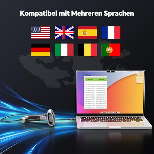 Eyoyo Barcode Scanner 1D 2D QR kabelgebunden, QR Code Scanner Handheld Barcode Leser für PC, Mac, Laptop