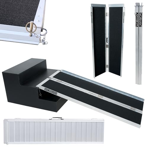 WORHAN Rampa Plegable Carga Silla de Ruedas Discapacitado Movilidad Aluminio Anodizado Modelo de Alta Adherencia (153cm Solo Pliegue) 1R5J