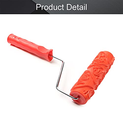 Utoolmart 7" Home Wall Rubber Paint Roller 175mm Wooden Grain Painting Roller with Plastic Handle 1Pcs - Thumbnail 4