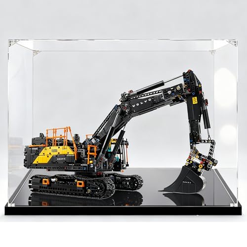 Vitrina acrílica diseñada para el Modelo de Excavadora L-E*GO 42215. Transparente y Resistente al Polvo, Ideal para exhibir y coleccionar. Dimensiones: 60 x 30 x 35 cm.2