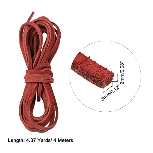 Uxcell Leather Cord, 4.37 Yards 3Mm Flat Braiding String Strip For Purse Handbag Shoelace Diy Crafts Bracelet Making, Bright Red #TOP1