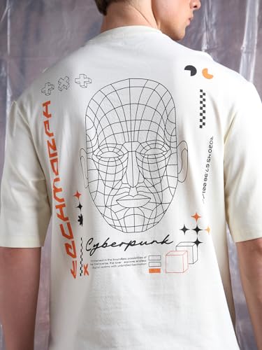 Image of Hubberholme Men Cotton Terry Printed Oversized Round Casual Neck Half Sleeves Tshirts