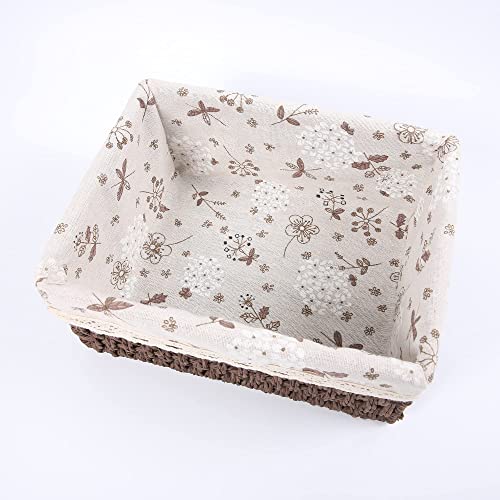 Yrhome Storage Baskets Set Of 3,Decorative Paper Rope Woven Storage Baskets With Liner,Rectangular Storage Bins Container For Makeup Bedroom Shelves Organizing,Home Deco, Brown #TOP3