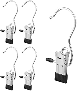 FuninCrea Laundry Hooks Clip, 5pcs Stainless Steel Anti-Slip Boot Laundry Hanger Clips Portable Heavy Duty Multi-Functional Single Hanging Clothes Clips for for Scarf, Gloves, Shoes, Socks (Black)