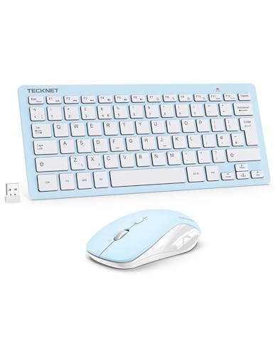 TECKNET Mini Wireless Keyboard and Mouse Set, 2.4G Cordless USB Keyboard and Silent Mouse Comb with Nano USB Receiver, 12 Multimedia Shortcuts for Computer, PC, Laptop, Desktop, Blue