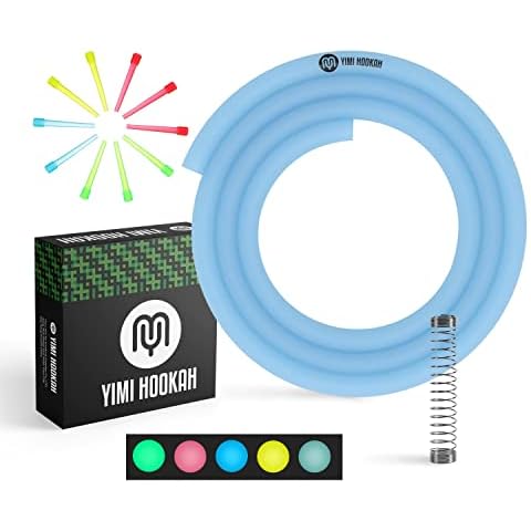 Yimi Hookah® 1pcs Washable Glow in The Dark Silicone Hookah Hose | 10 pcs Disposable Glow in The Dark Hookah Tips | 1 pcs Stainless Steel Hookah Hose Spring | Shisha Accessory Kit Cover