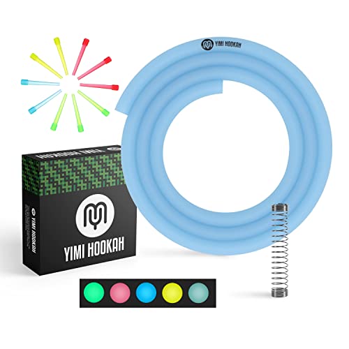 Yimi Hookah® 1pcs Washable Glow in The Dark Silicone Hookah Hose | 10 pcs Disposable Glow in The Dark Hookah Tips | 1 pcs Stainless Steel Hookah Hose Spring | Shisha Accessory Kit