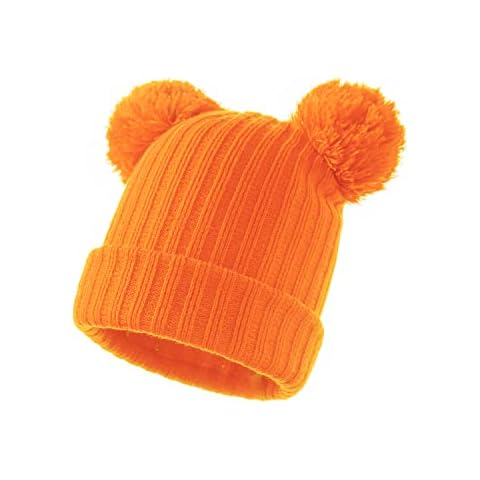 Baby Girls Boys Ribbed Knit Beanie Hat Infant Toddler Double Yarn Pompom Ears Cover Skull Cap 0.5-3Y Orange Cover
