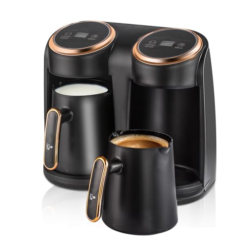 Hocomay Turkish Coffee Maker 600W Electric Turkish Coffee Machine with 2pcs 300ml Pots Touch Control & LED Display Auto Shut-off Hot Beverage Maker for Home Office Use