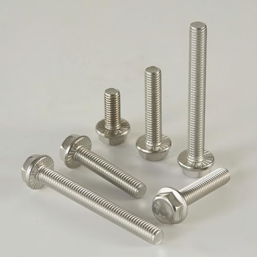 Image of M8x1.25 x 16mm Flanged Hex Head Bolts, 304 Stainless Steel (A2-70), Bright Finish, Fully Threaded, Hexagon Head Flange Bolts, Quantity 15