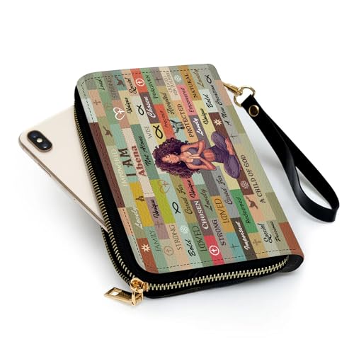 Personalized Leather Wallet for Women – Custom African Pride Clutch with Name – Elegant African Queen Gift – African American Art Wallet – Gift for Mom (African Yoga Girl)4