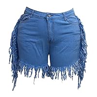 Algopix Similar Product 5 - Womens Fringed Denim Shorts Bag Hip