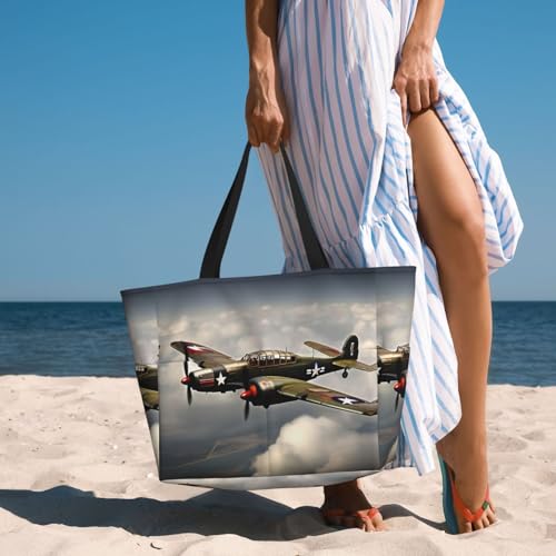 Sacs à main décontractés pour femme grand sac de travail imprimé avion guerre mondiale noir