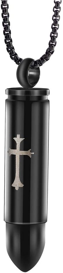 CacoffayStainless Steel Cross Bullet Memorial Pendant Urn Necklaces for Mens Womens- Cremation Ashes Jewelry Detachable Perfume Bottle,Black