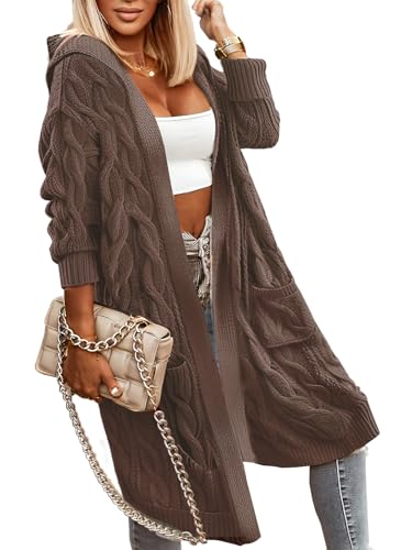 Winter Fall Cardigan Sweaters for Women Fashion 2025 Open Front Hooded Cable Oversized Long Trendy Warm Coats Outfits