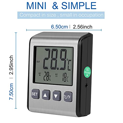 Refrigerator Thermometer,Freezer Thermometer, High And Low Temperature Alarm, Extra Sensor,Big Lcd,Stainless Panel #TOP2