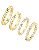 KSF Stackable Gold Rings for Women - 4Pcs Dainty 14K Gold Plated Minimalist Ring for Women Non Tarnish, Stack Cubic Zirconia Statement Thumb Fashion Rings Waterproof Size 6 7 8 9 Trendy Jewelry Gift