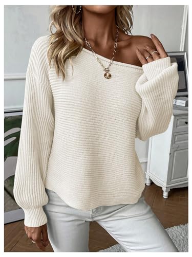 WDIRARA Women's One Shoulder Long Sleeve Oversized Sweater Asymmetrical Pullover Knit Top4