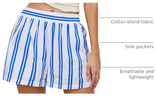 Image of MISSACTIVER Women Striped Boxer Shorts Elastic High Rise Pajama Bottoms Casual Lounge Shorts with Pockets Sleepwear