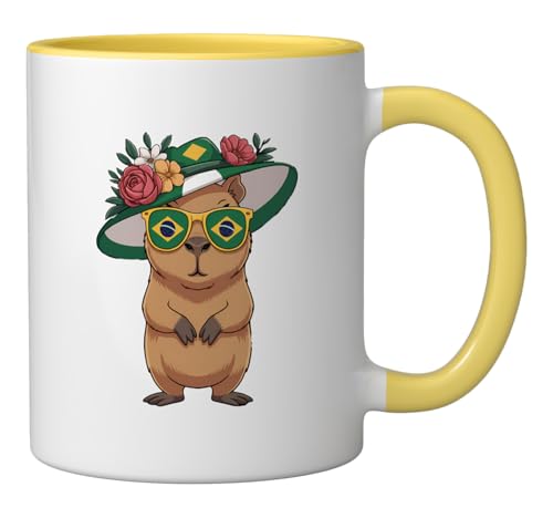 Taza cerámica Brasil con bandera amarilla y blanca miniatura 2