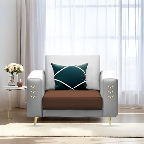 Image of Casaliving Falco 1 Seater Sofa Set for Living Room (Brown Grey Fabric) Premium Fabric Sofa