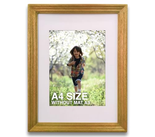 Image of A4 Size Wooden Photo Frame with Mat, Orange Photo Frame for Wall Decoration, Home Decor for Wall Hanging, Best Wooden Photo Frame for Posters and Photos (A3 Size Matted to A4 Size)