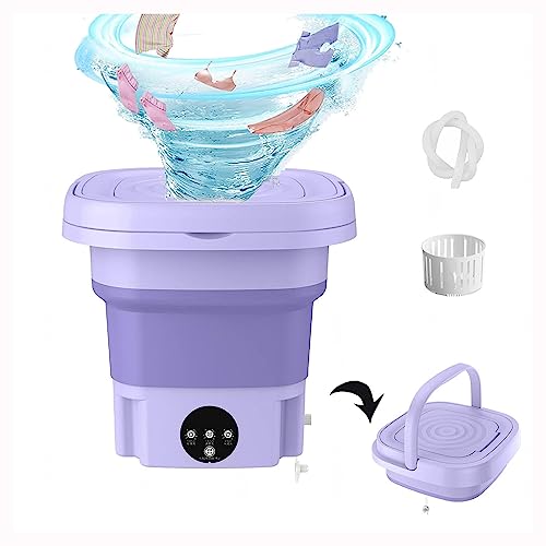8L小型洗濯機 脱水機能付き, バケツ洗濯機, 360°ブルーライト 脱水機とタッチスクリーン コンパクト折りたたみ洗濯機 ポータブル洗濯機 下着 タオル 靴下 洗えるマスク 一人暮らし 時短・節水 省エネ,Purple