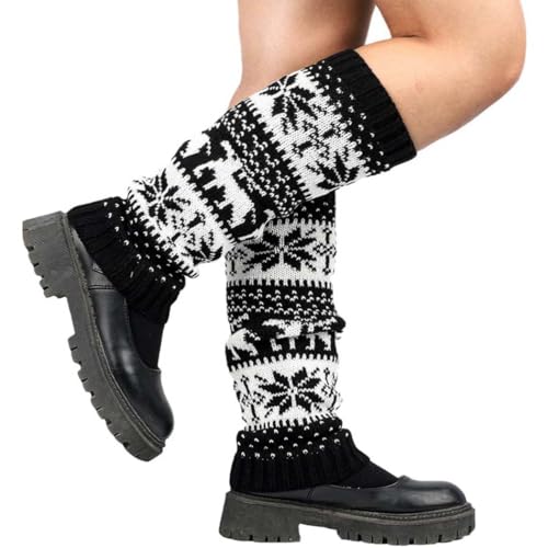 Image of Snowflake Knitted Socks Boot Cuffs Socks Knit Leg Warmers Winter Leg Warmers Boot Cuffs Stocking for Women and Girls