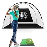 Tangkula 10FT Golf Practice Net with with Turf Mat & 24 Golf Balls, Indoor Outdoor Golf Training Net with Target for Hitting Cage Chipping, Golf Training Net with 4 Stakes & Carry Bag
