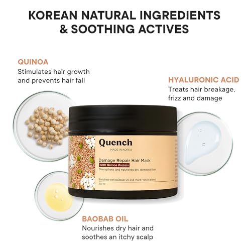 Image of Quench Damage Repair Hair Mask with Quinoa Protein & Ceramides Cream | Restores Dry & Damaged Hair | Strengthens Hair and Adds Shine | Made in Korea (200Ml)