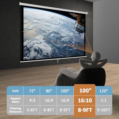 Image of SUPER DEAL 100'' 16:10 HD Projection Screen Foldable Anti-Crease Portable Projector Movie Screen Manual Pull Down for Home Theater Presentation Education Outdoor Indoor Public Display, White