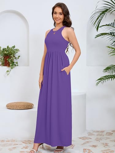 Image of DEARCASE Women's Sleeveless Maxi Dress Casual Plain Loose Summer Vacation Beach Long Dresses with Pockets