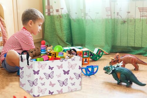 Image of Essme Rectangular Butterfly Baskets,Kids Storage Basket with Handles for Girls Room Decor, Girls Storage Bin(Purple Butterfly)