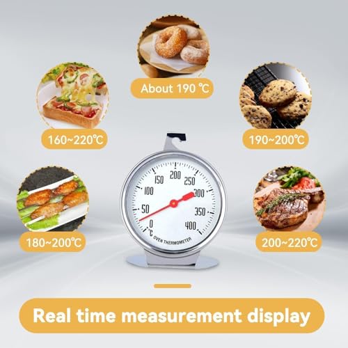 Foto von Edelstahl Backofen-Thermometer, 7 cm Messbereich 0°C bis 400°C Edelstahl Ofenthermometer, Backofen Thermometer zum Aufhängen und Hinstellen Backofenthermometer Digital Temperaturmessger