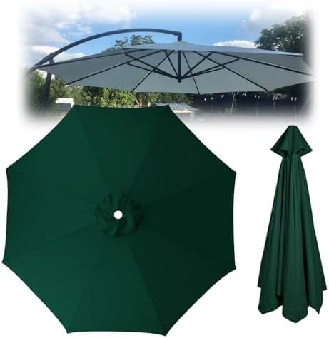 YZTTCD Garden Parasol Canopy Cover, 6 Rib / 8 Rib Parasol Replacement Fabric, Cantilever Parasol Top Fabric Cover, Fade Resistant,Dark Green,8ribs:3.0m/9.8ft