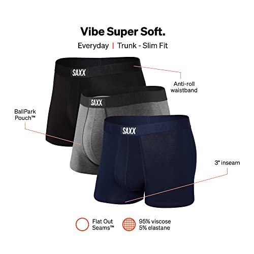 Saxx Men's Underwear – Vibe Super Soft Trunk Briefs With Built-In Pouch Support, Underwear For Men, Pack Of 3, Black/Grey/Navy, Medium #TOP2