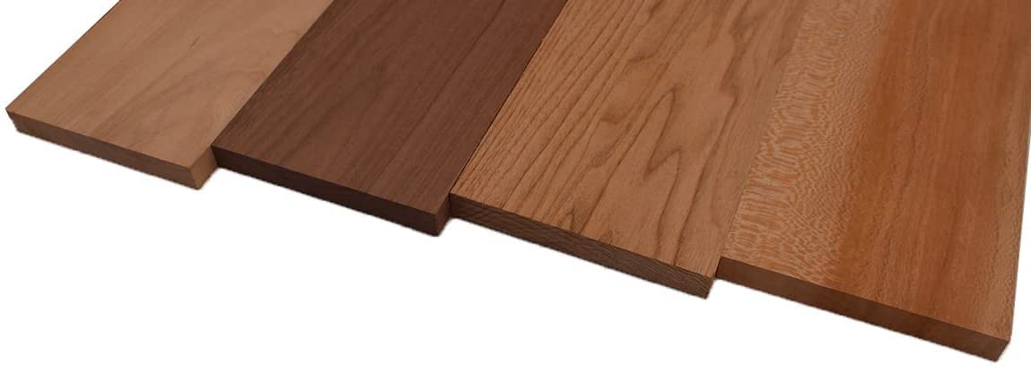Barrington Hardwoods Domestic Exotic Variety Pack - Grey Elm, Walnut, Butternut, Quarter Sawn Sycamore - 3/4" x 6" (4 Pcs) (3/4" x 6" x 12")