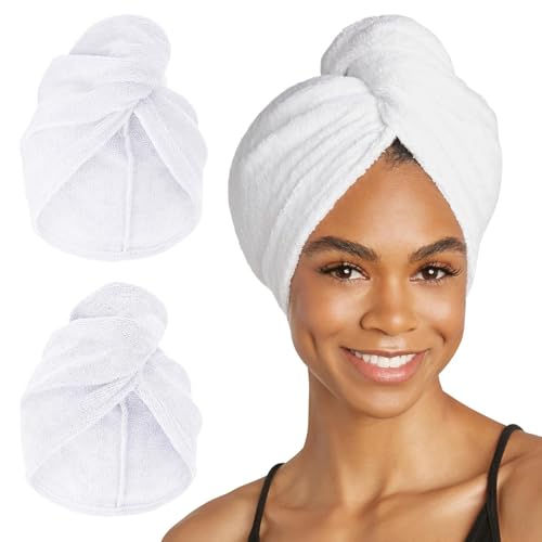 Image of Turbie Twist 2-Pack Extra Long Microfiber Hair Towel for Beauty, Travel, Gifting - Hair Wrap Turban for Long & Thick Hair - Premium Personal Care - White & White