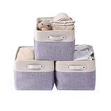 DECOMOMO Faltbarer Aufbewahrungskorb | Faltbarer stabiler Stoffkorb mit Griffen für die Organisation von Regal, Kinderzimmer, Spielzeugschrank (lila und weiß, groß – 3 Stück)